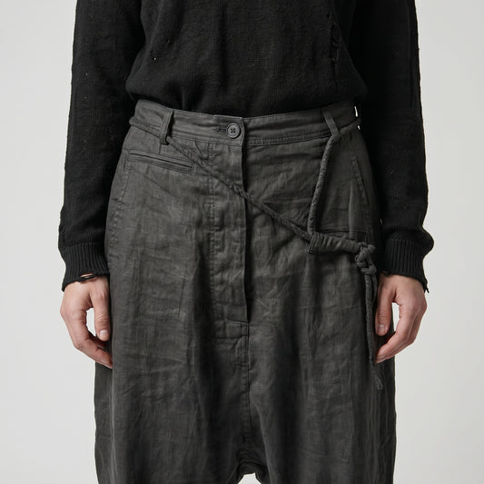 Black Drop-Crotch Linen Trousers