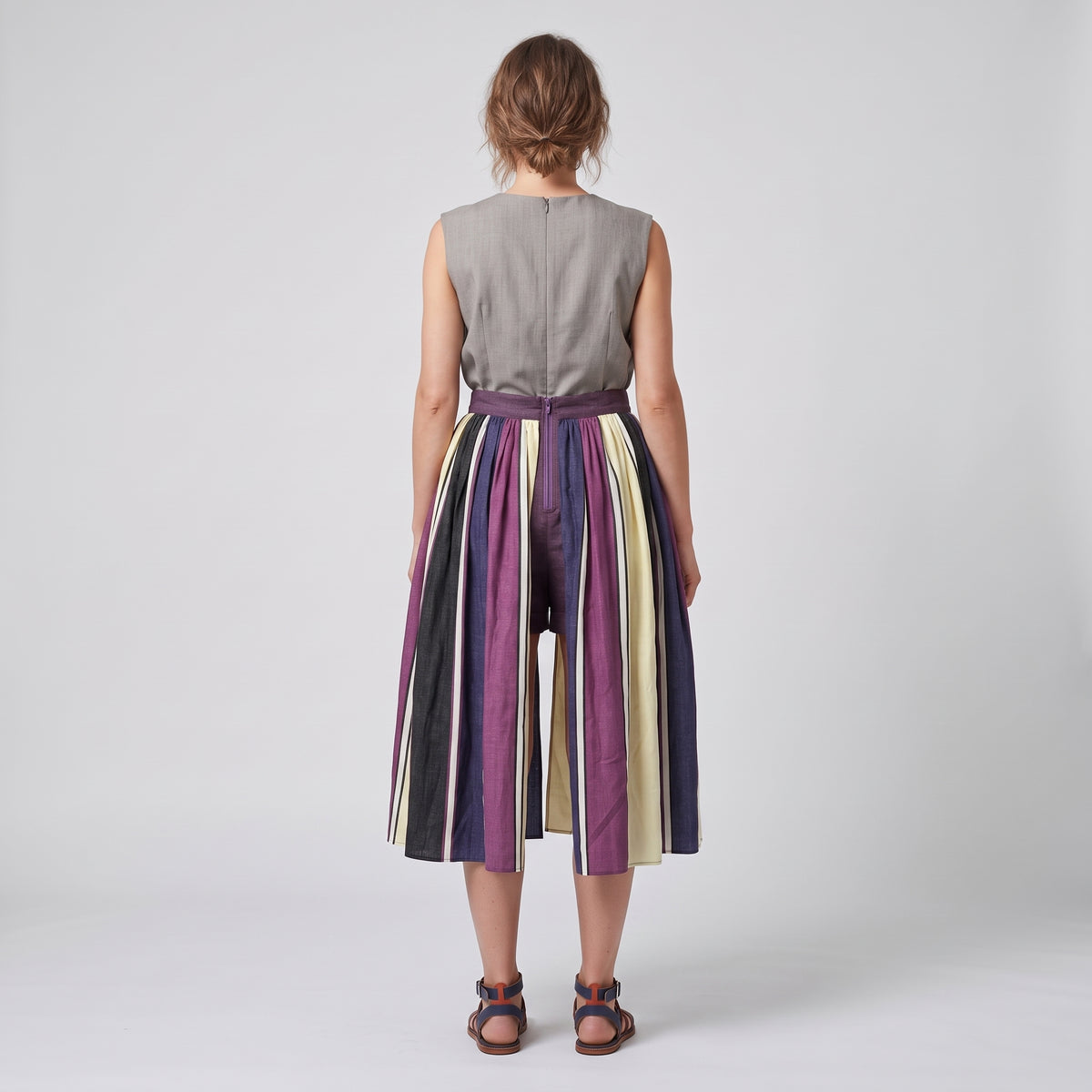 Striped Pleated Overlay Skort
