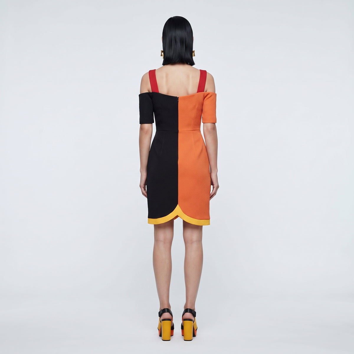 Colorblock Cold Shoulder Sheath Dress