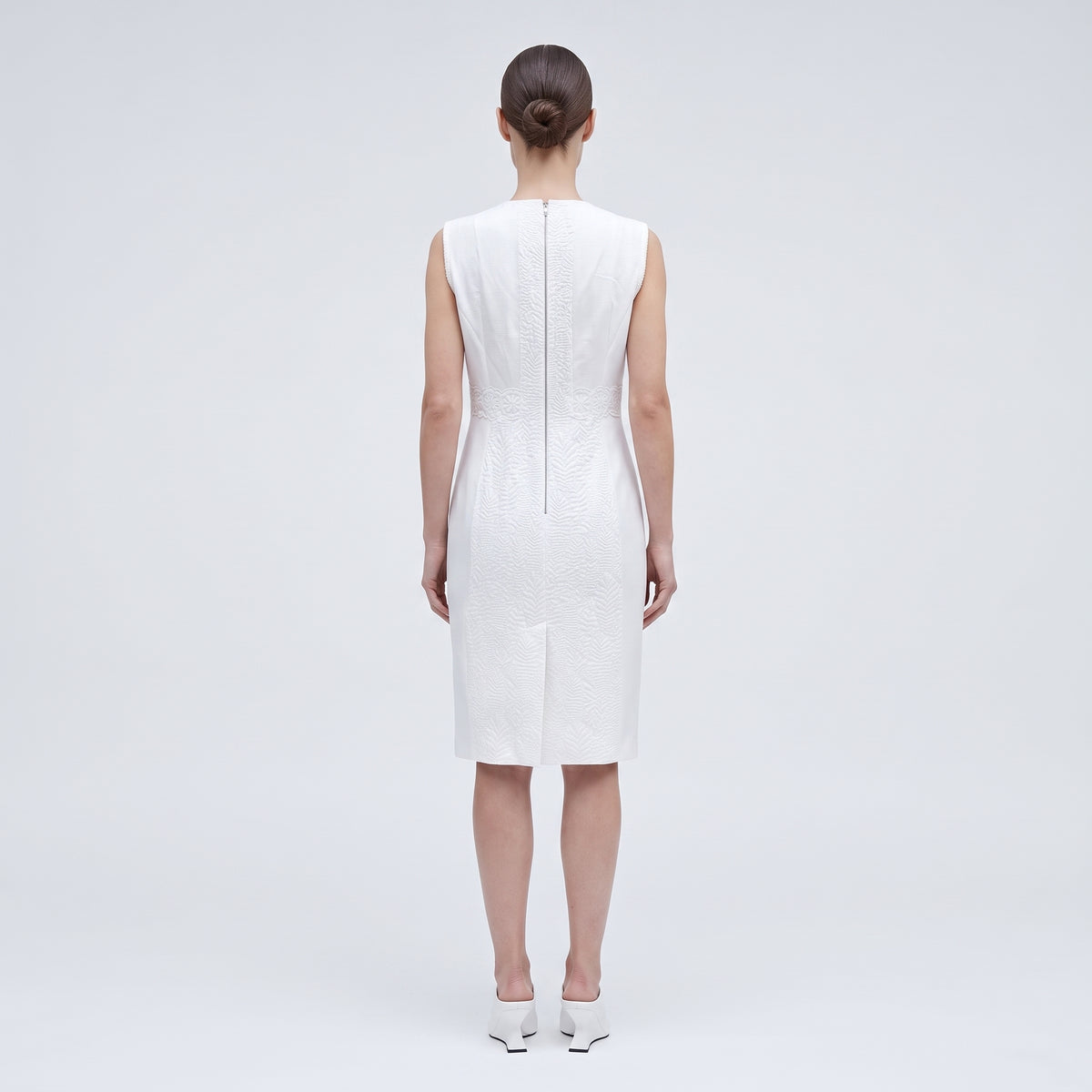 Textured Embroidered White Sheath Dress