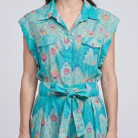 Peacock Print Utility Playsuit