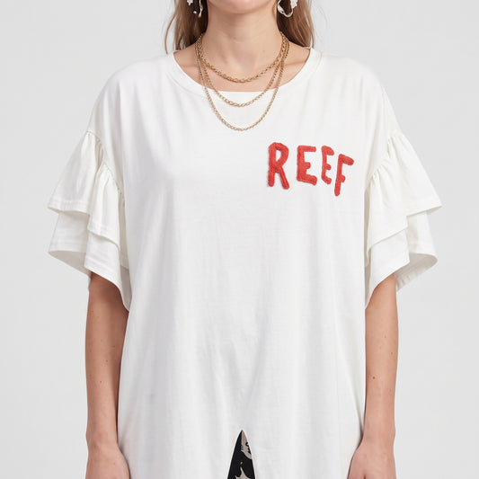 Graphic Print Ruffle Sleeve Tee
