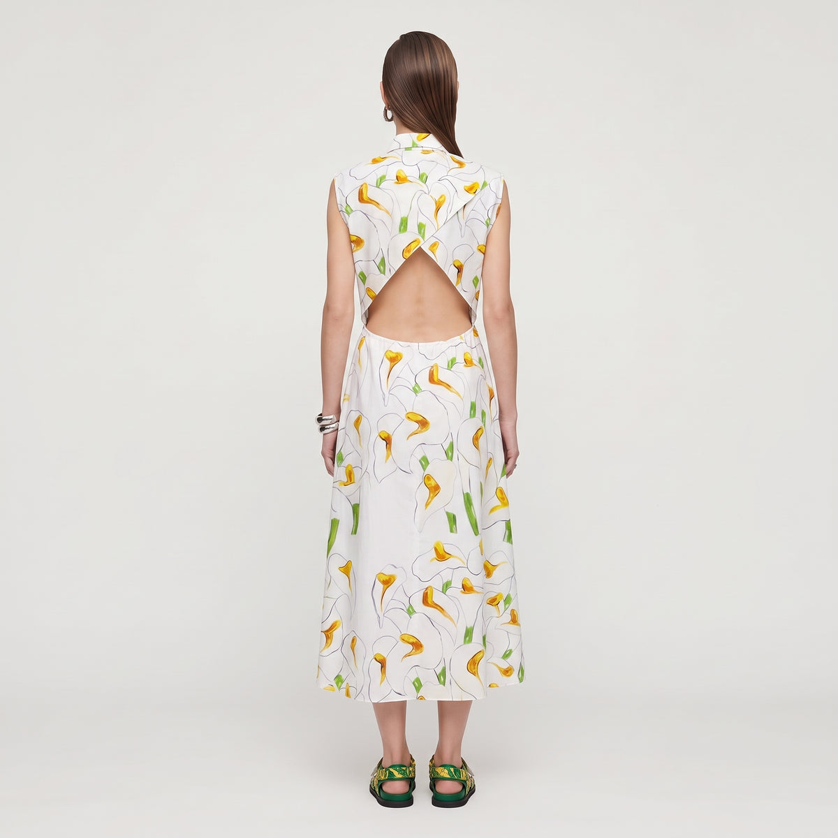 Floral Print Sleeveless Shirt Dress