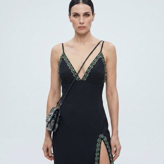 Beaded Trim Slit Midi Dress