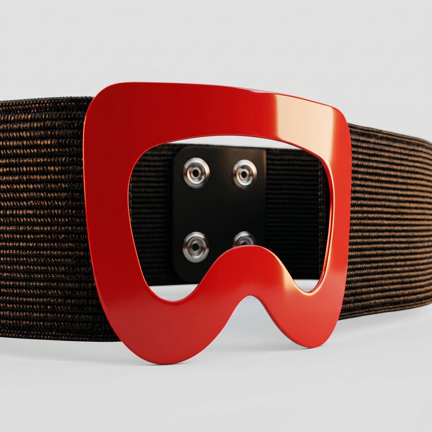 Sculptural Red Buckle Elastic Belt
