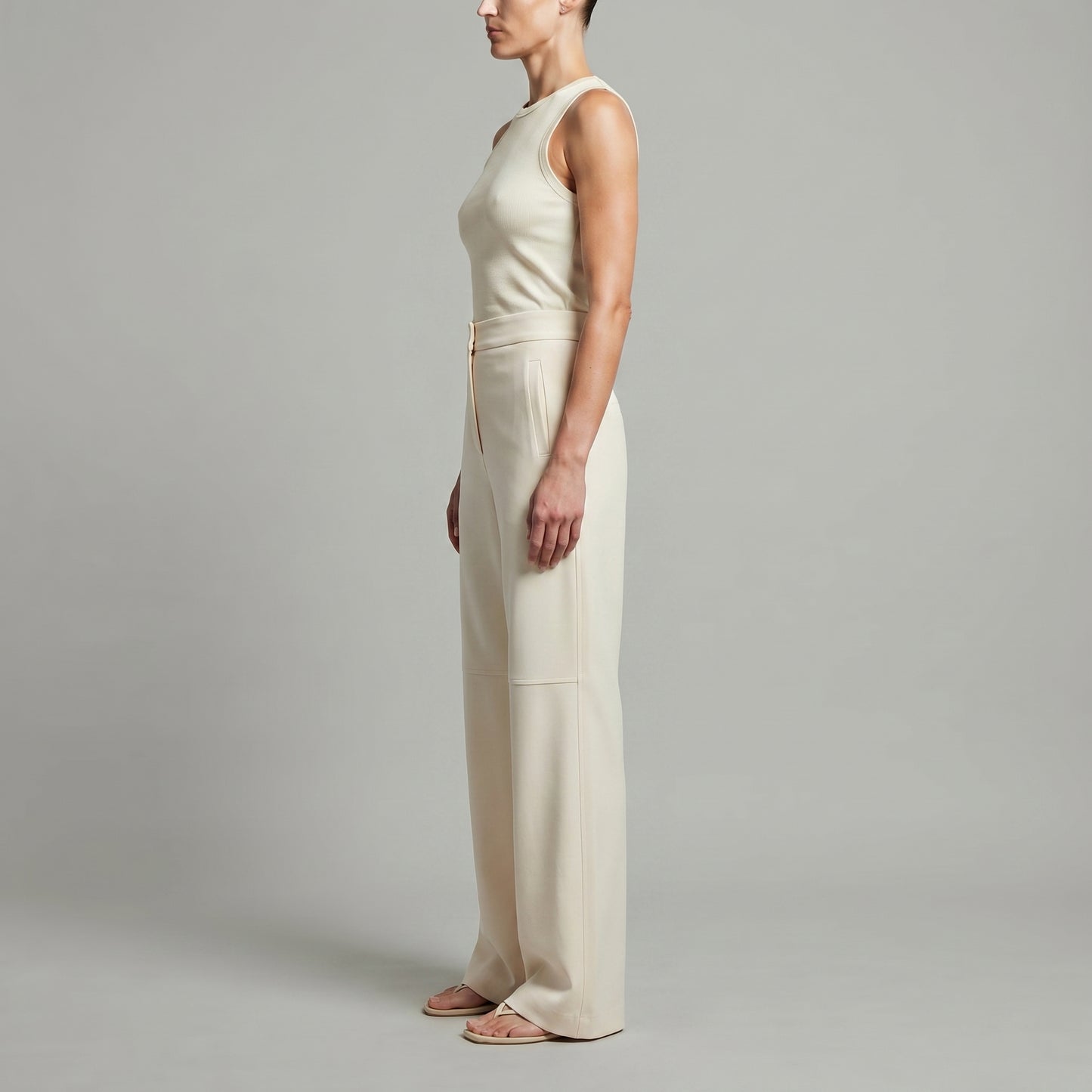 Cream Architectural Curved Leg Trousers
