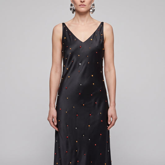 Embellished Silk V-Neck Dress