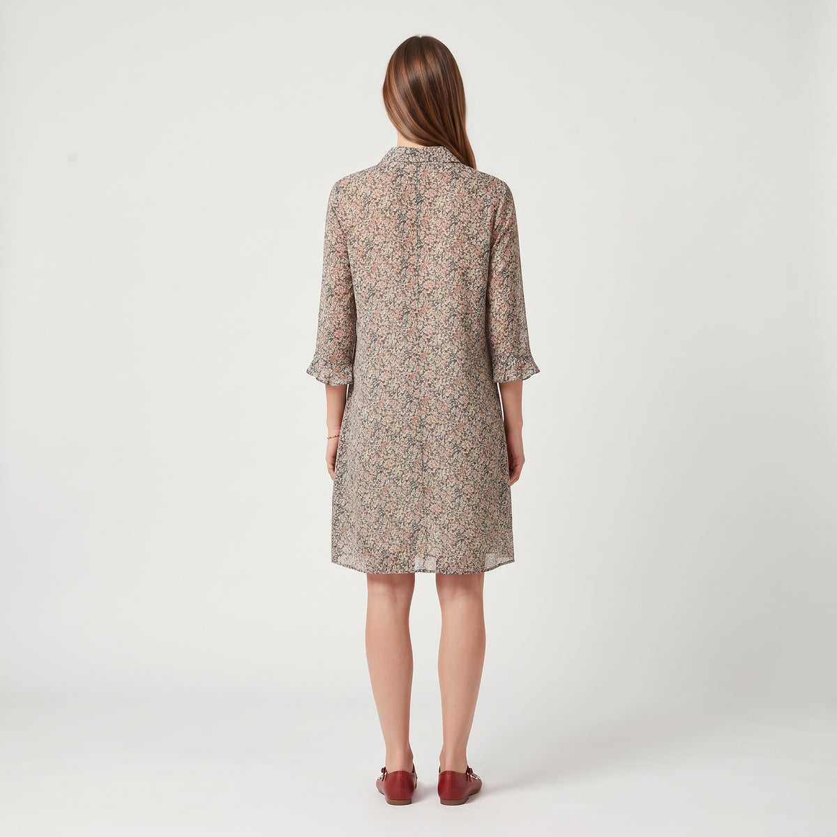 Floral Print Ruffle Sleeve Dress