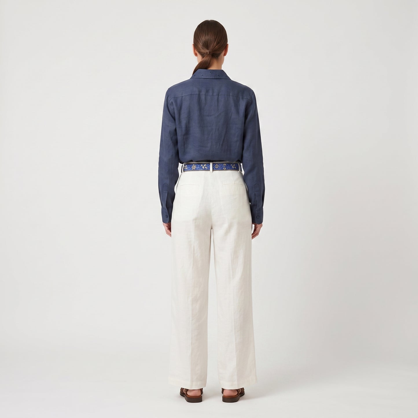 Navy Blue Linen Button-Down Shirt