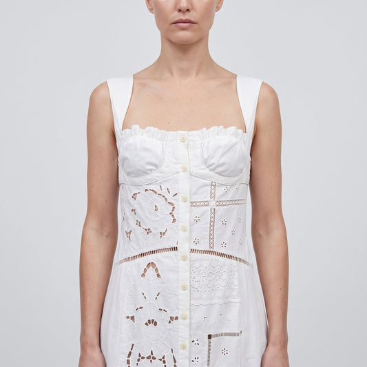 White Embroidered Corset Midi Dress