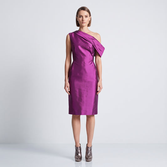One Shoulder Magenta Cocktail Dress