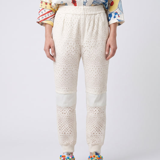 Eyelet Cotton Jogger Trousers