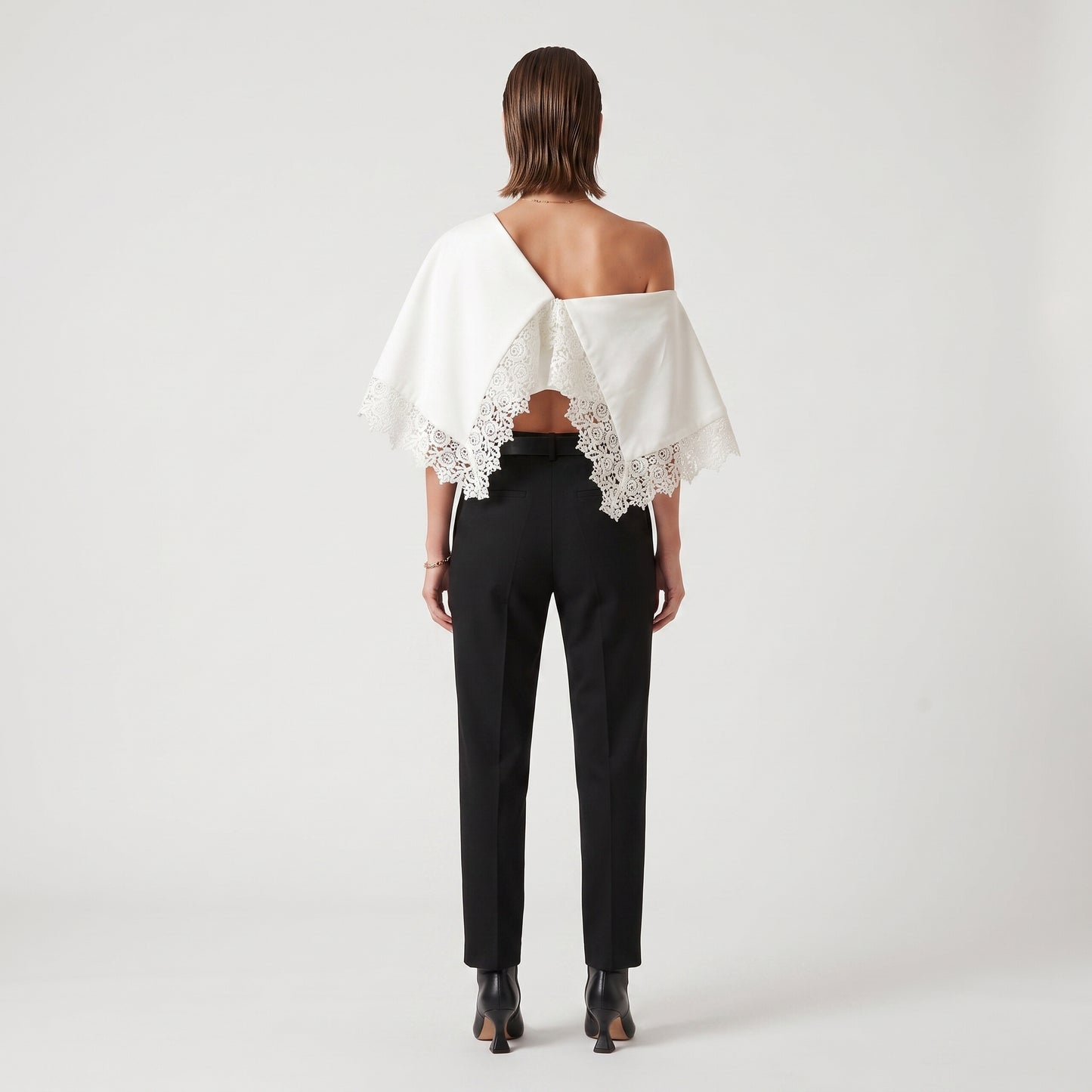 One-Shoulder Lace-Trimmed Cotton Top
