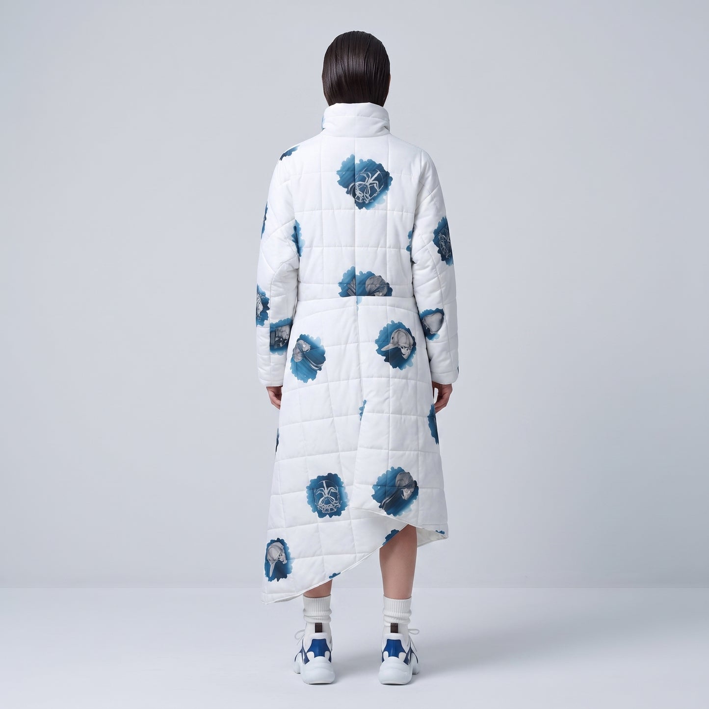 Quilted Graphic Print Puffer Coat