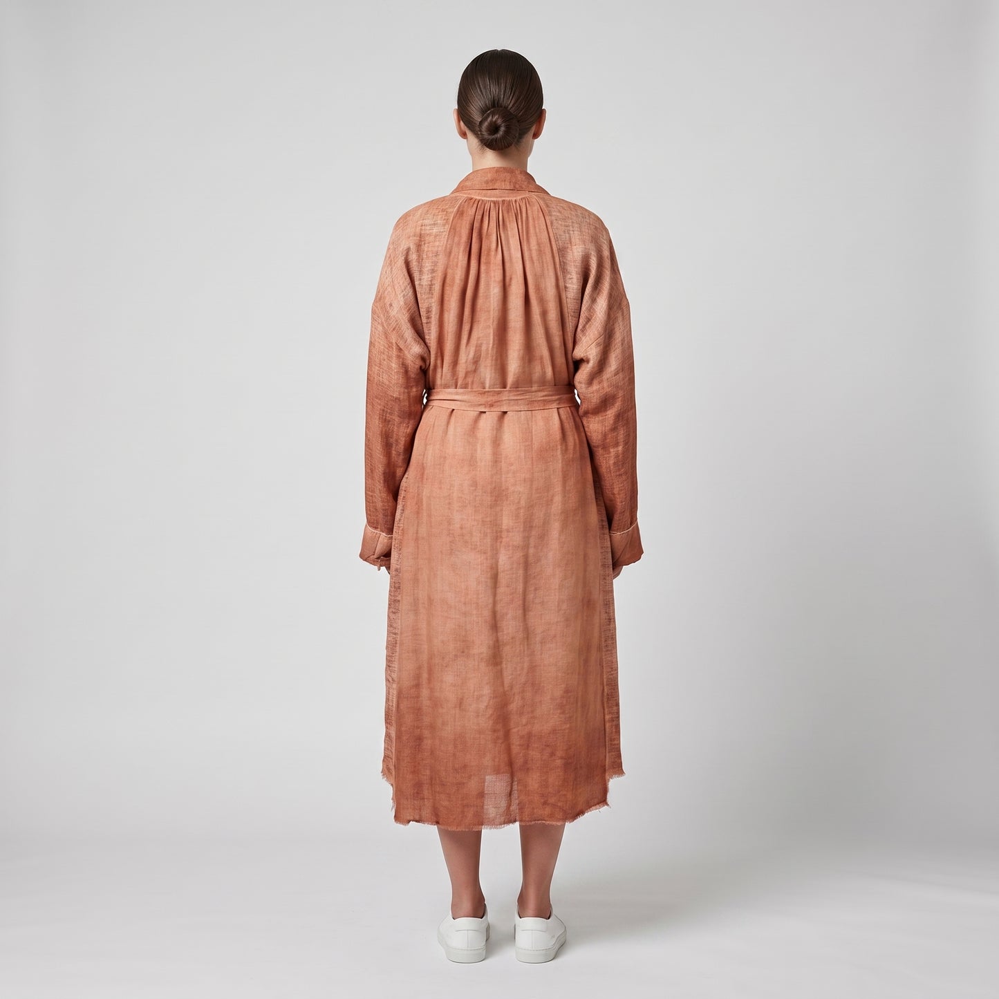 Belted Terracotta Linen Duster Coat