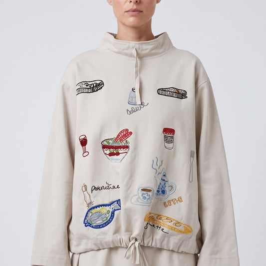 Embroidered Mock Neck Sweatshirt