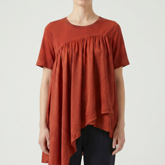 Asymmetric Ruched Rust Blouse