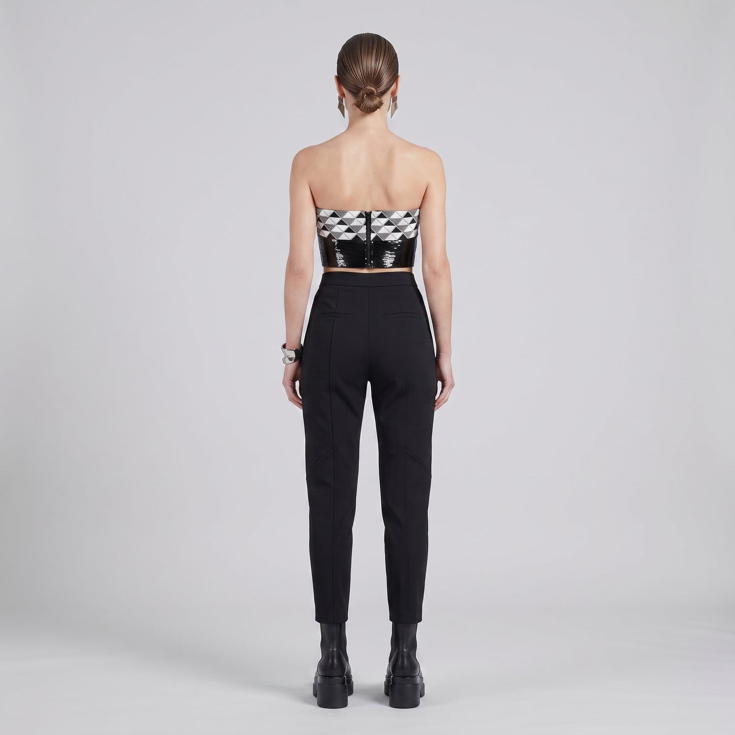 Geometric Beaded Strapless Corset Top