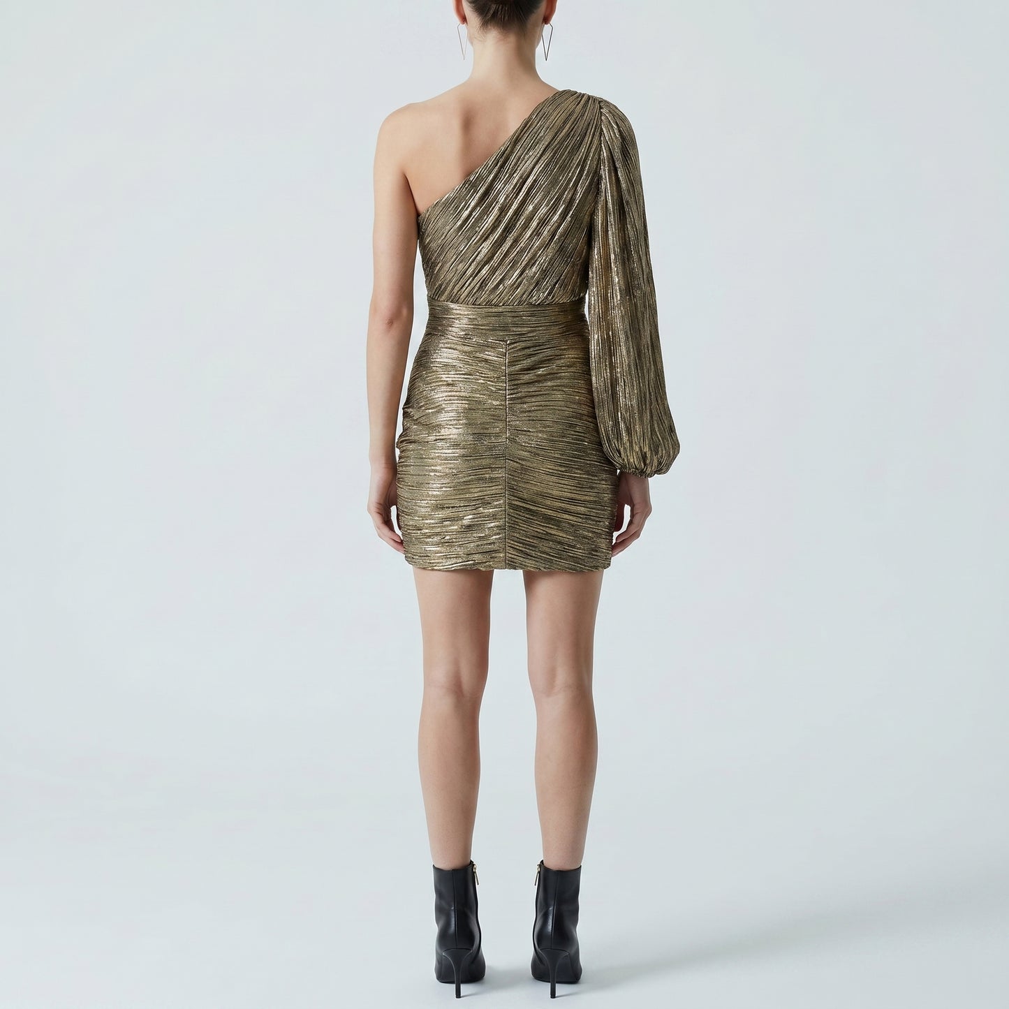 Metallic Ruched One-Shoulder Dress