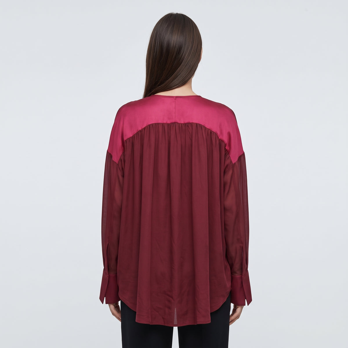 Burgundy Sheer Button Down Blouse