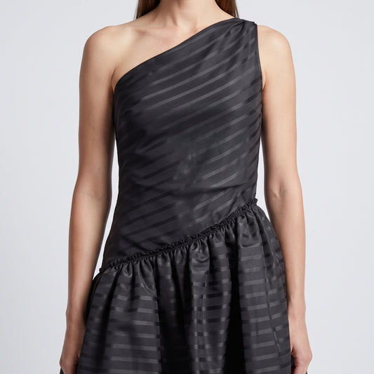 One Shoulder Striped Cocktail Dress