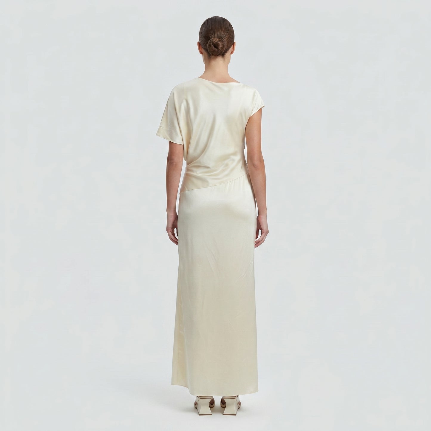 Draped Silk Cowl Midi Dress