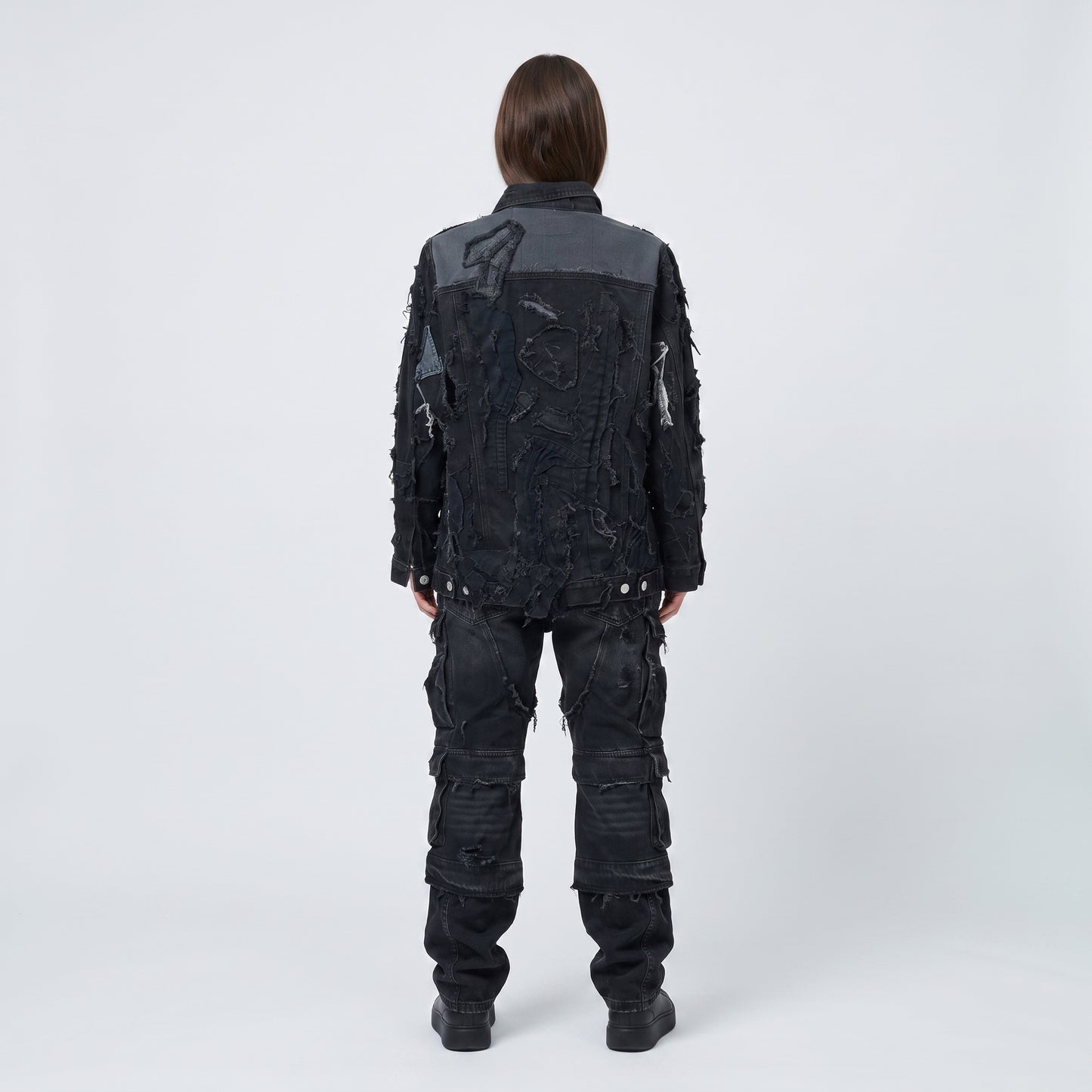 Distressed Patchwork Denim Jacket