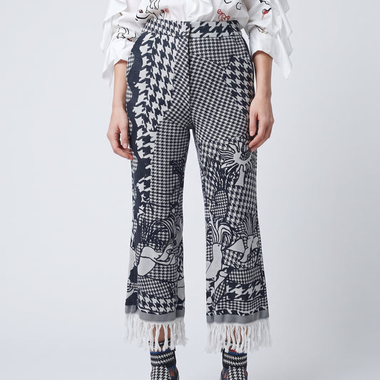 Graphic Patterned Fringed Trousers