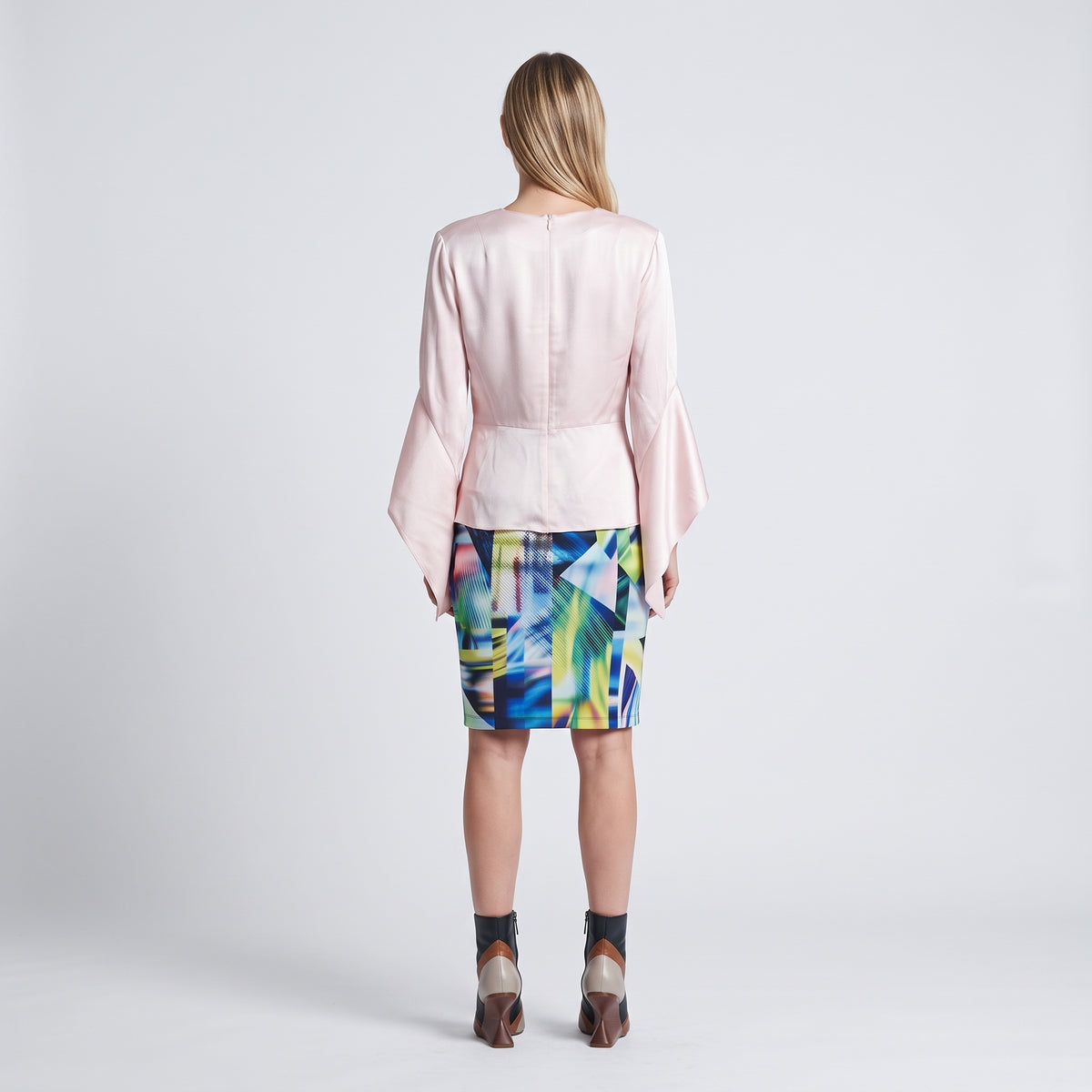 Ruched Silk Bell-Sleeve Blouse