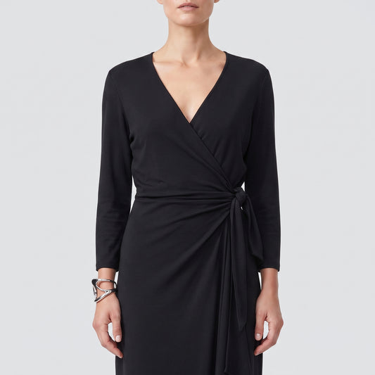 Classic Black Wrap Midi Dress