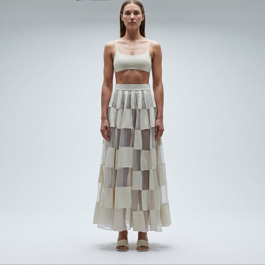 Geometric Paneled A-Line Skirt