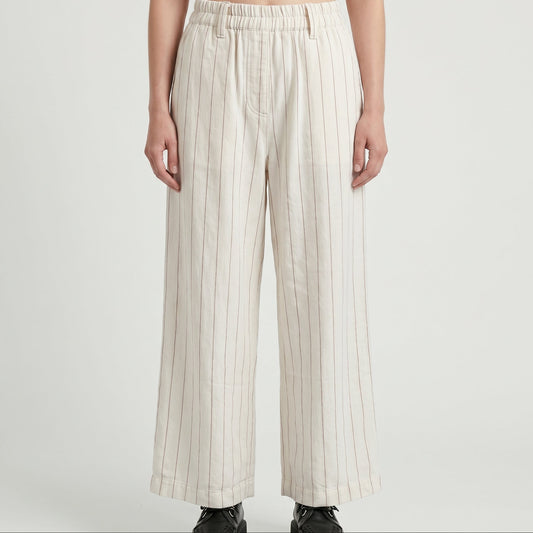 Striped High-Waist Linen Trousers