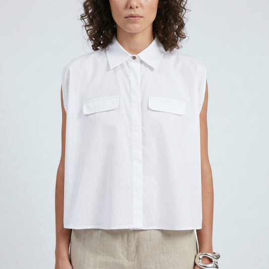 Sleeveless Cotton Pocket Shirt