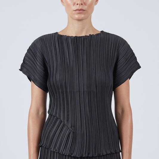 Pleated Asymmetric Black Top