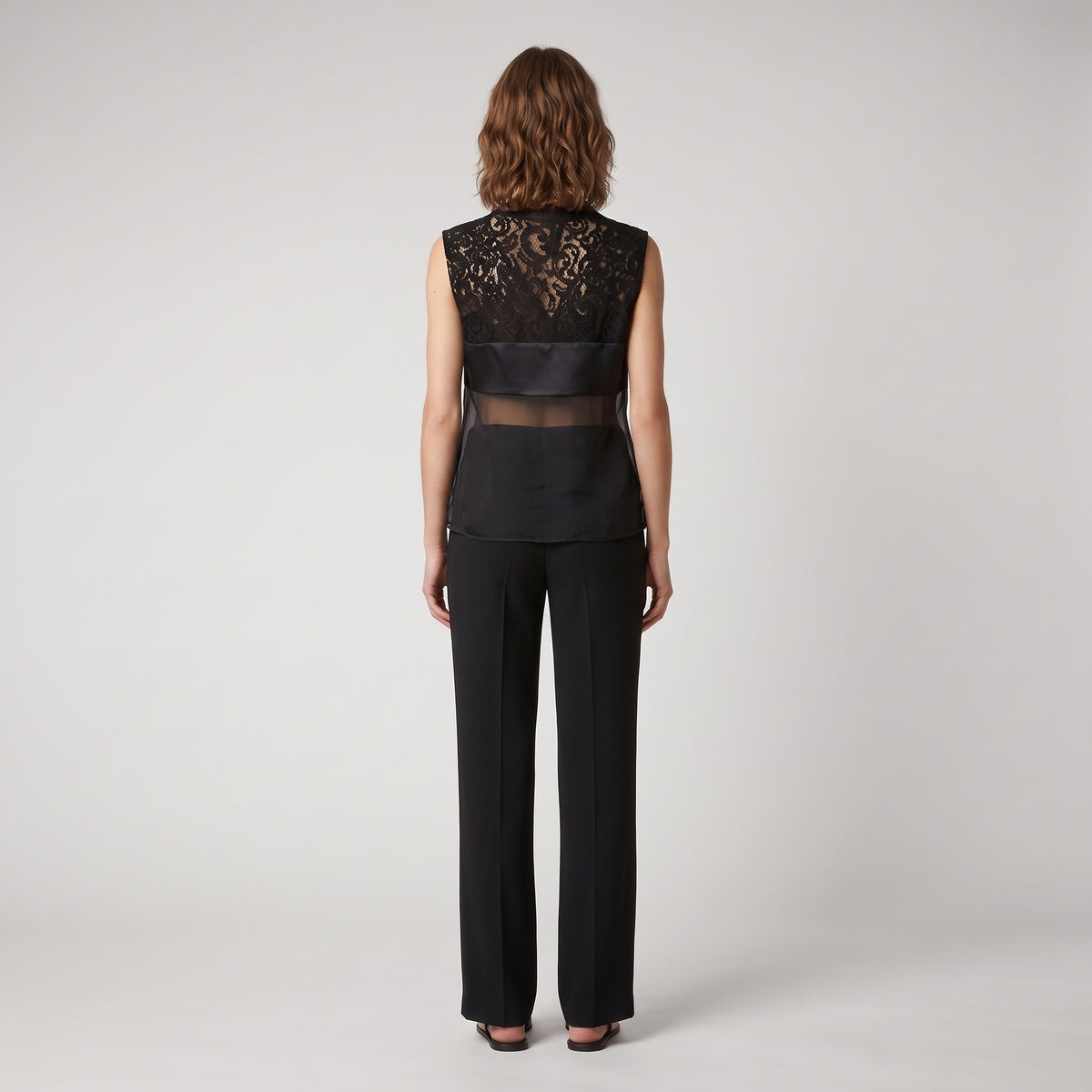 Lace Panel Tie Front Blouse