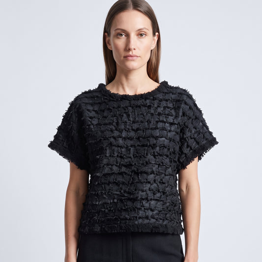 Textured Black Fringed Top