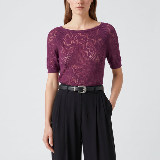 Elegant Burgundy Floral Lace Top