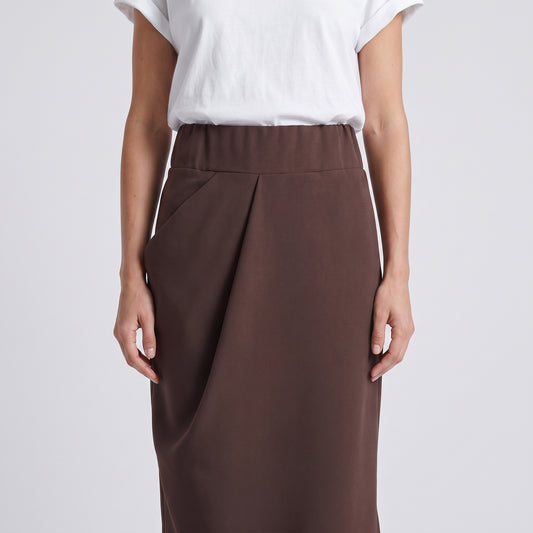 Draped High-Waisted Midi Skirt