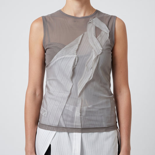 Layered Sheer Pinstripe Blouse