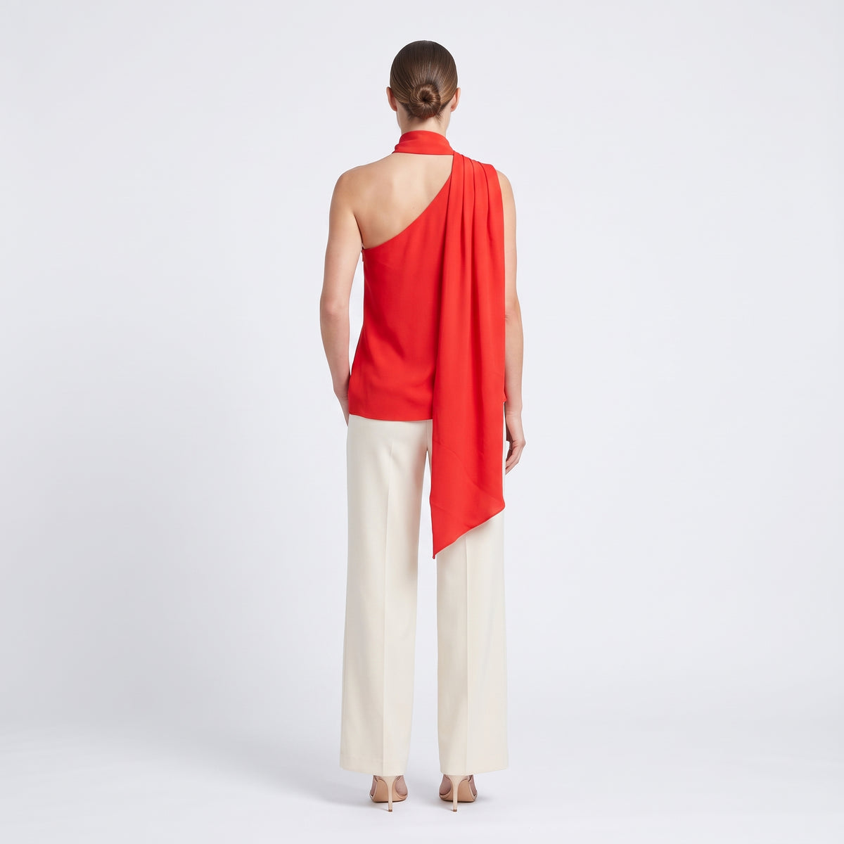 Asymmetric Mock Neck Red Top
