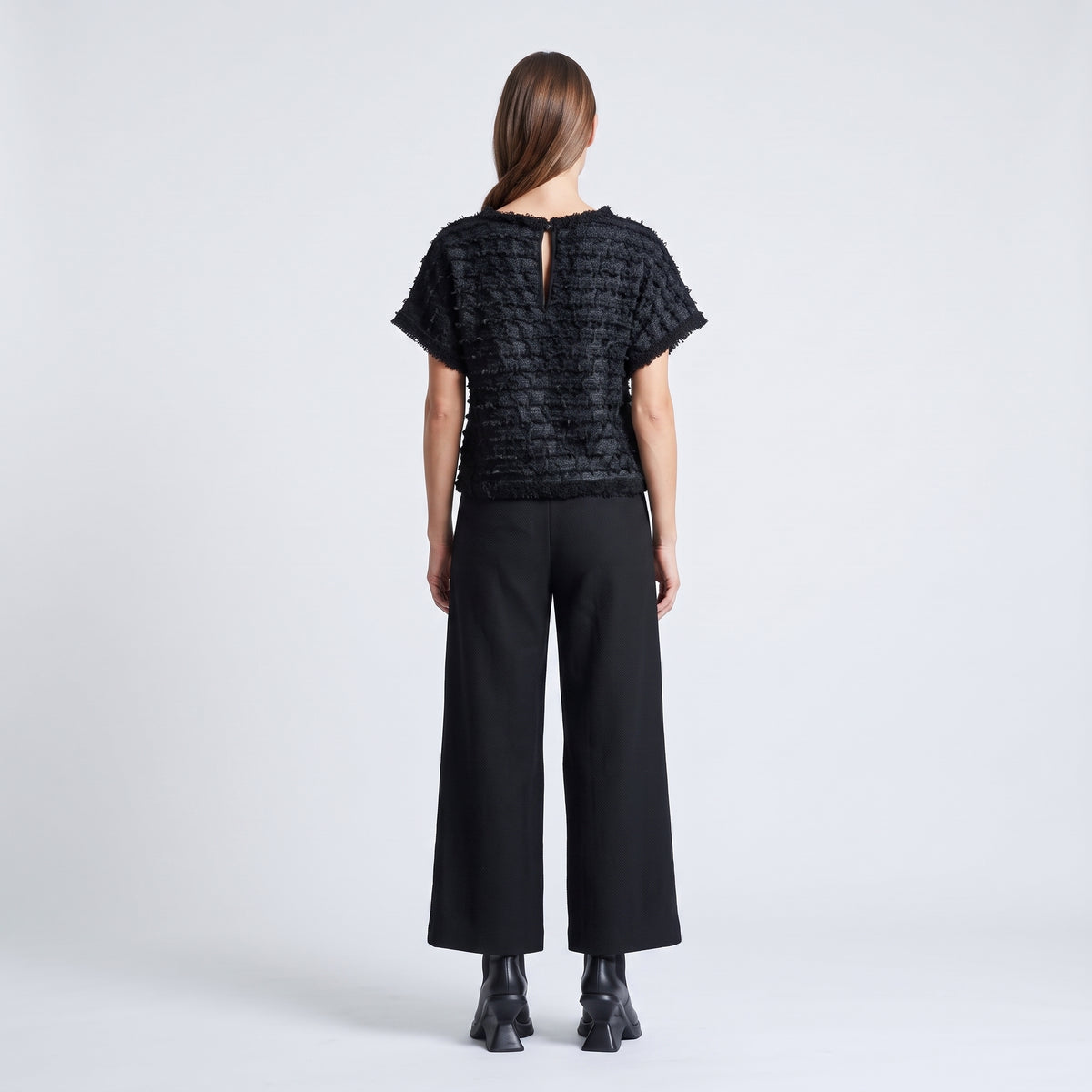 Textured Black Fringed Top