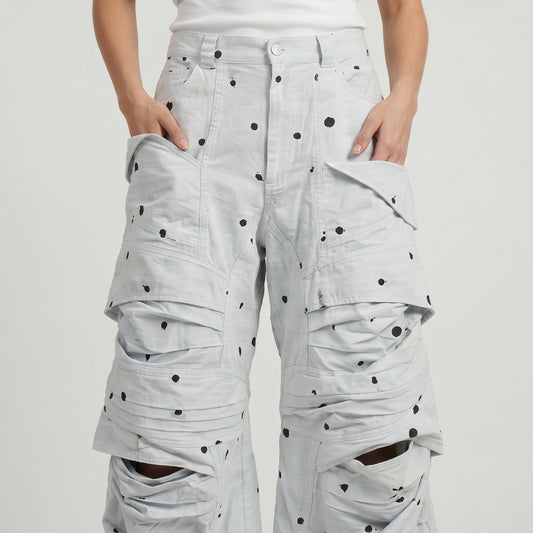 Splatter Print Wide Cargo Trousers