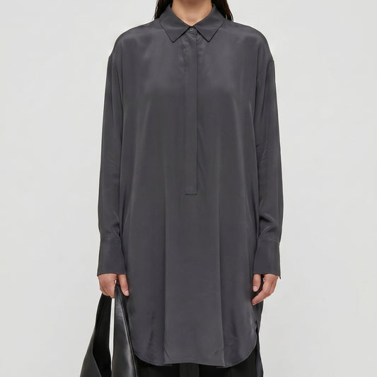 Minimalist Charcoal Silk Blouse