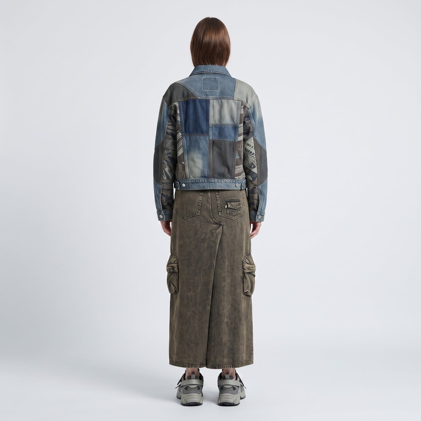 Acid Wash Denim Cargo Skirt