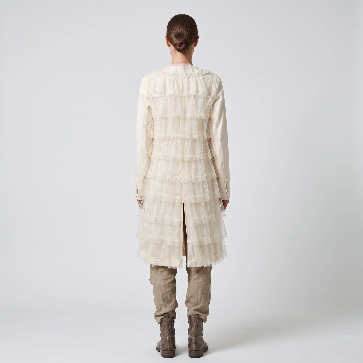 Tiered Ruffled Cream Long Jacket