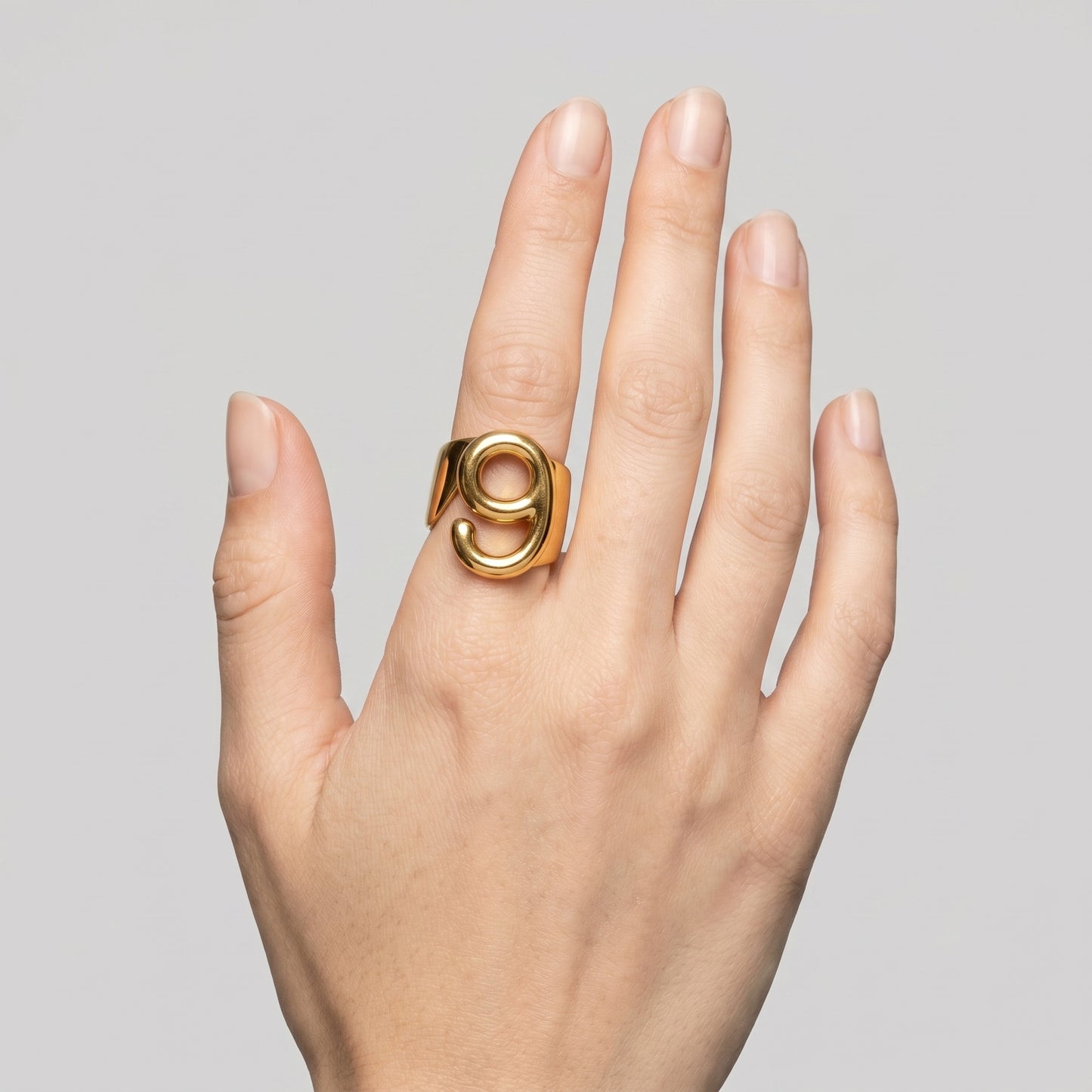 Sculptural Number Nine Gold Ring