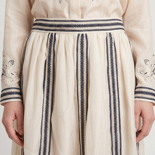 Embroidered Striped Midi Skirt