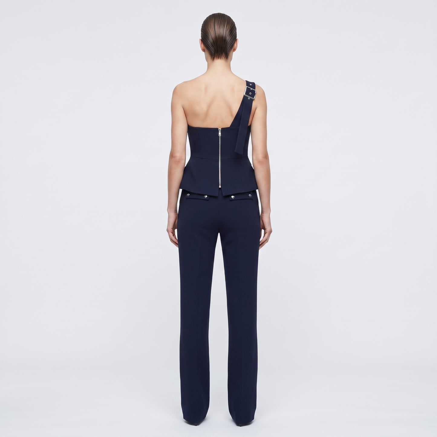 Structured One-Shoulder Peplum Jumpsuit