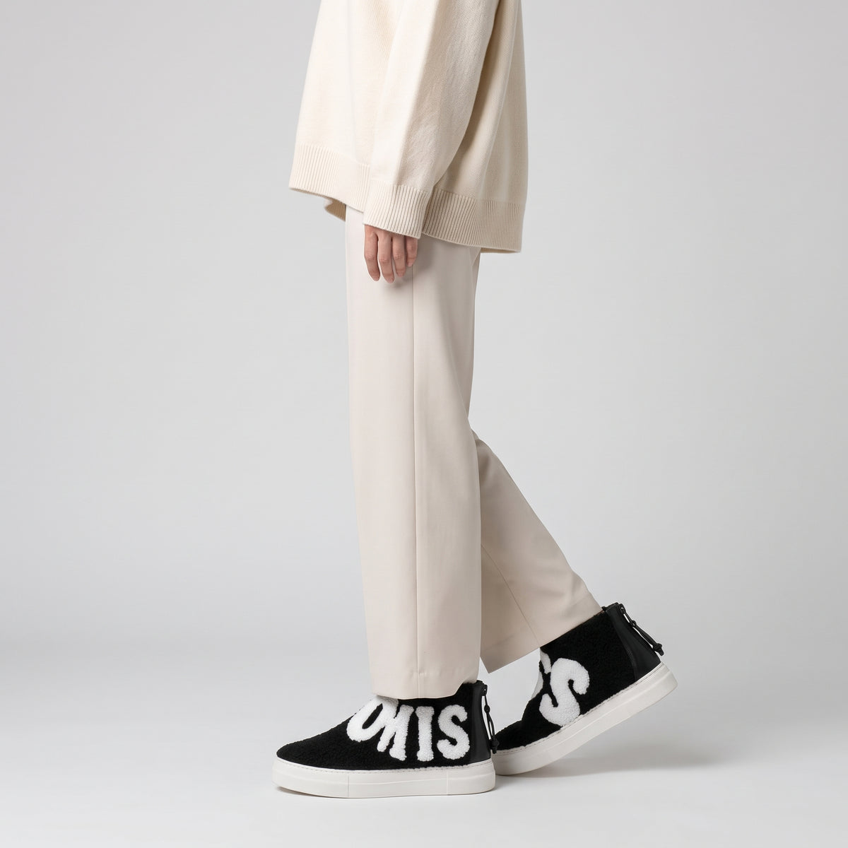 Shearling High Top Zip Sneakers