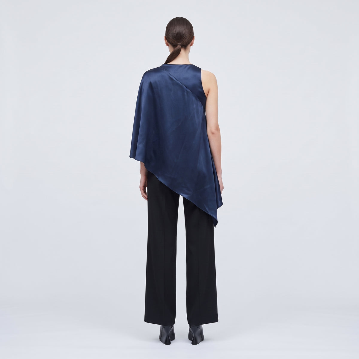 Asymmetric Navy Silk Top